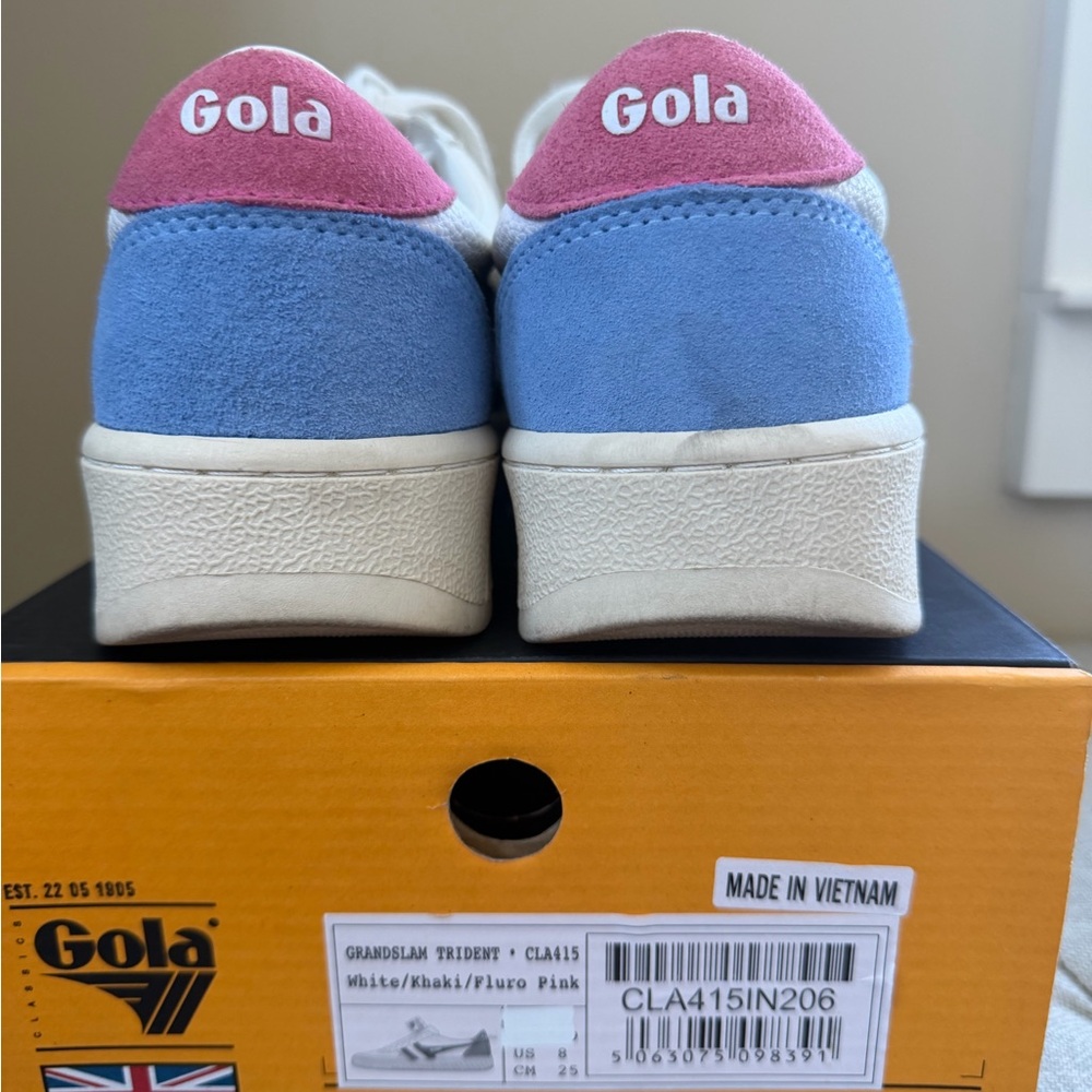 Gola Low-Top Sneakers in White with Pink and Light Blue Accents - Picture 3 of 7